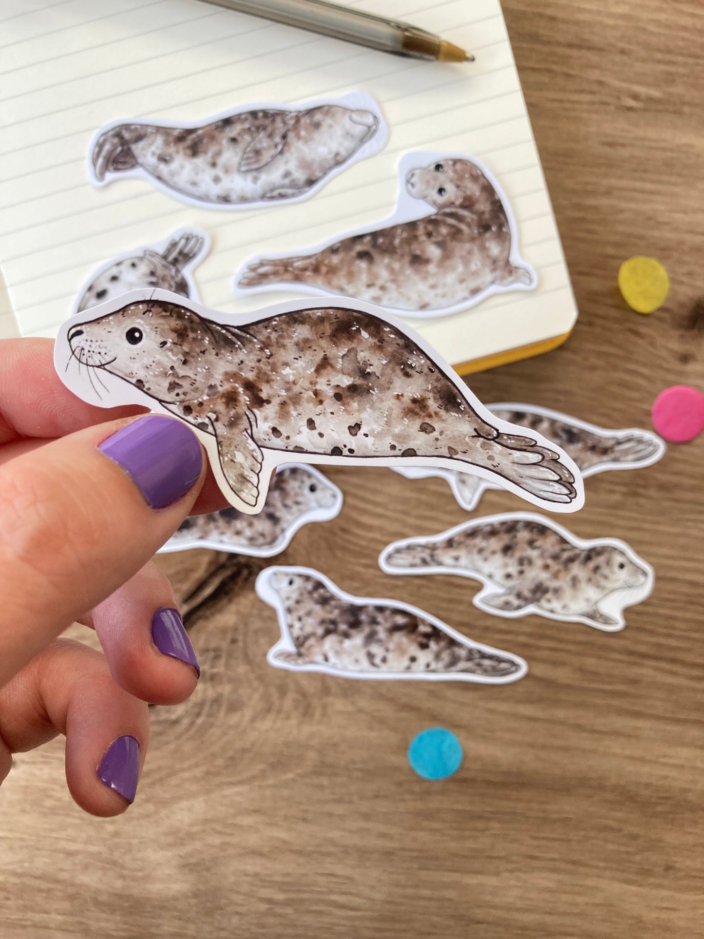 Cute Grey Seal Stickers | Set of 8 Seal Stickers | Seal Gift