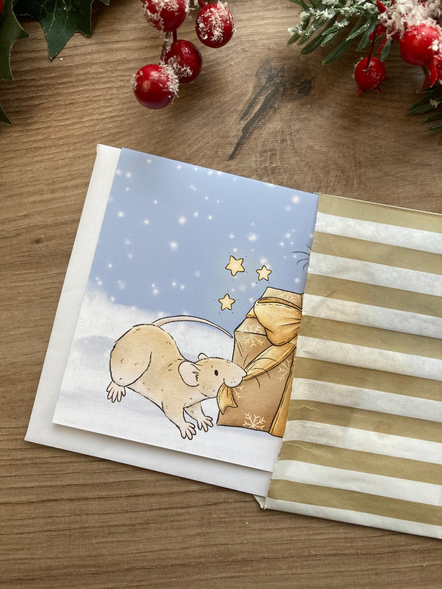 Christmas Wrapping Rats | A6 Christmas Greeting Card