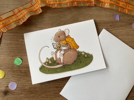 Autumn Reading | Cute Autumn Rat Greeting Card | Pet Rat Blank Greeting card