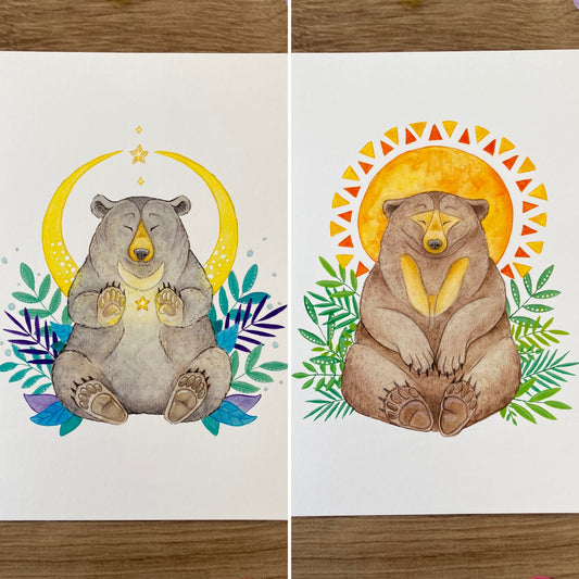Magical bears Art Print Pack | Pack Of Moon Bear And Sun Bear Art Prints | Magical Bear Artwork