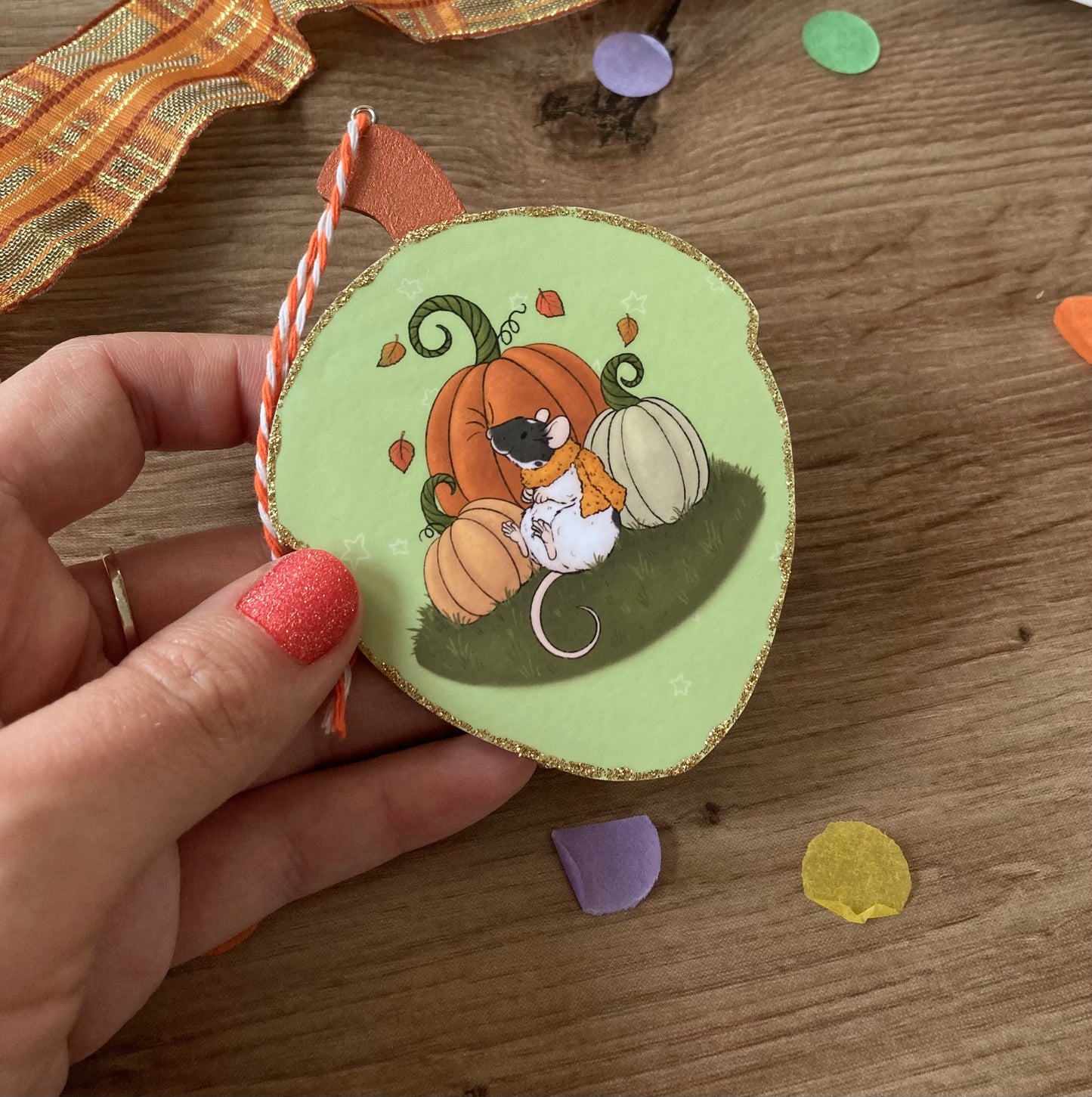 Pumpkin Patch Rat | Cute Rat Autumn Decoration | Pet Rat Wooden Acorn Ornament