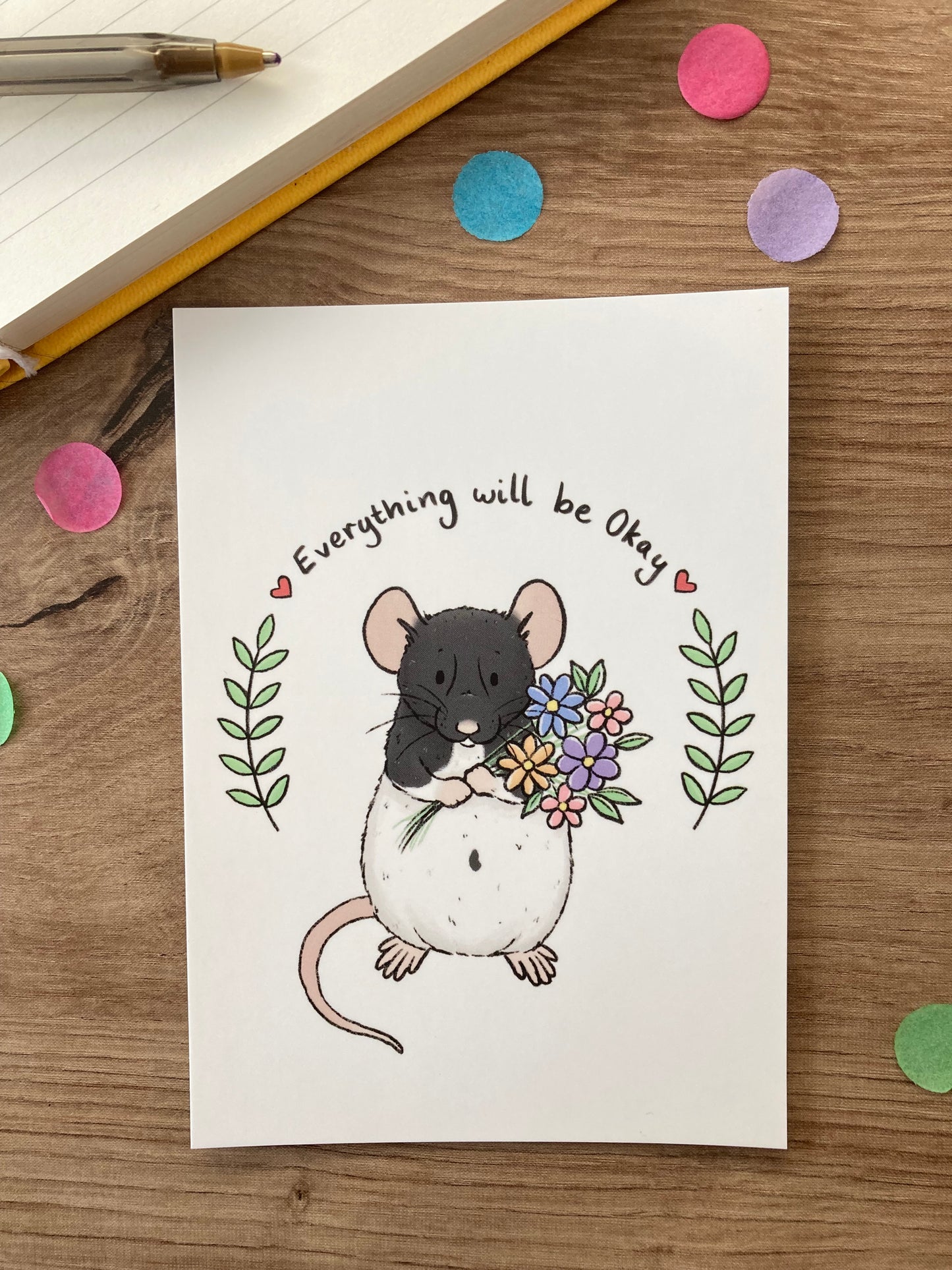 Everything Will Be Okay | Cute A6 Rat Postcard | Rat Gift