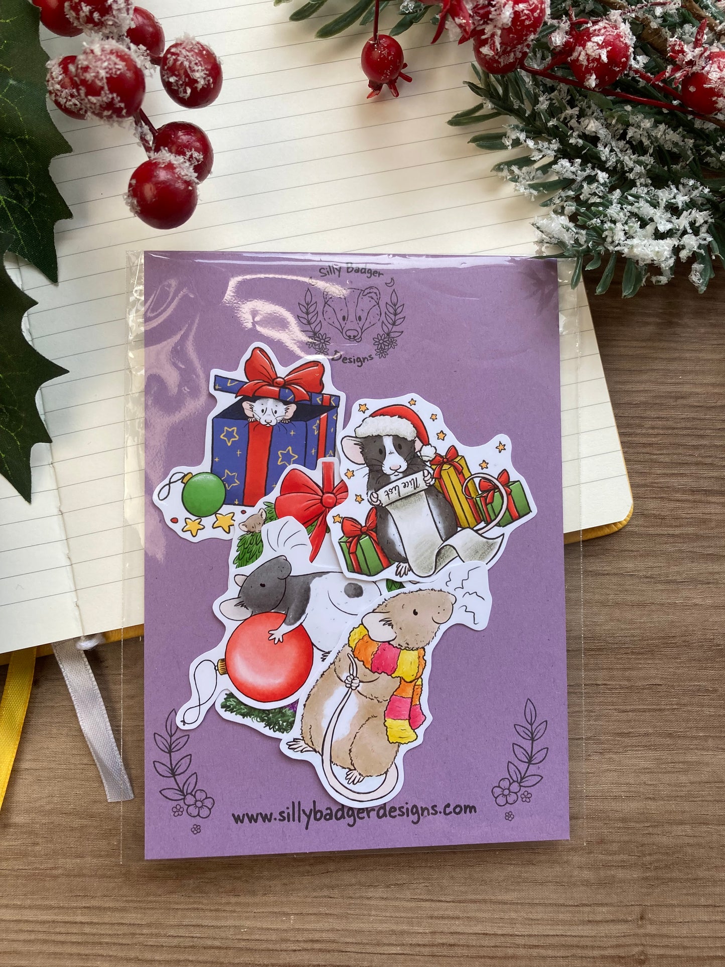 Christmas Rat Stickers | Pack Of 6 Pet Rat Stickers | Fun Rat Christmas Gift