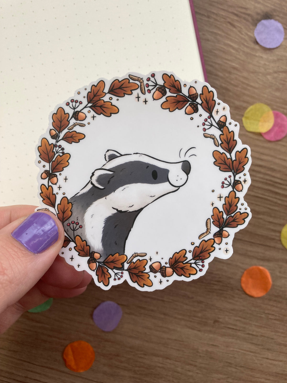 Autumn Badger Vinyl Sticker | Wildlife Art | Badger Gift