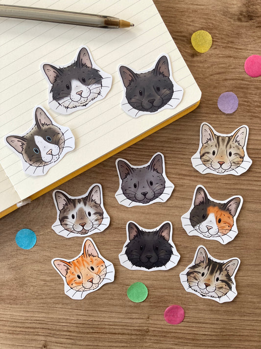 Cat Faces Stickers | Set Of 10 Cat Stickers | Cat Gift