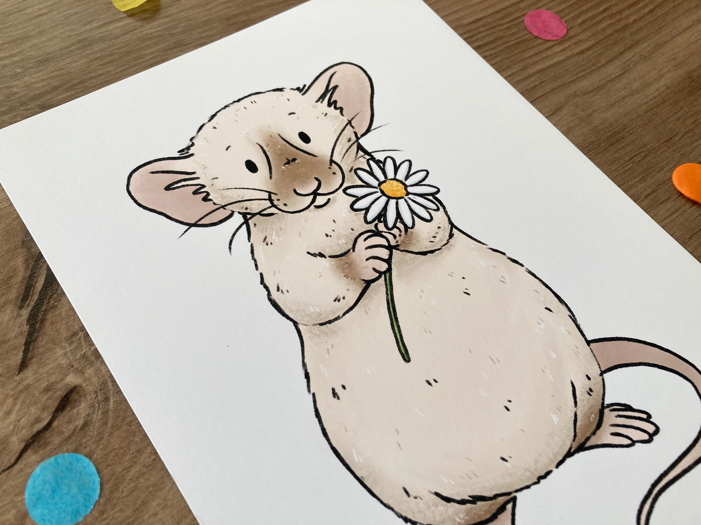 Daisy Rat A5 Rat Art Print | Illustrated Rat Art | Rat Gift