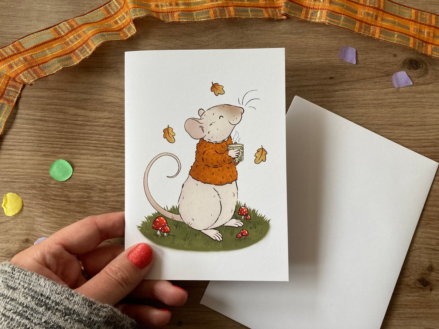 Cosy Autumn | Cute Pet Rat Greeting Card | Autumn Blank Greeting Card