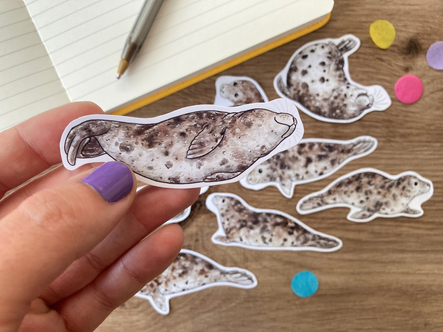 Cute Grey Seal Stickers | Set of 8 Seal Stickers | Seal Gift