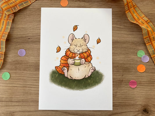 Autumn Dreams | Cute Hamster Art Print | Autumn Animal Artwork