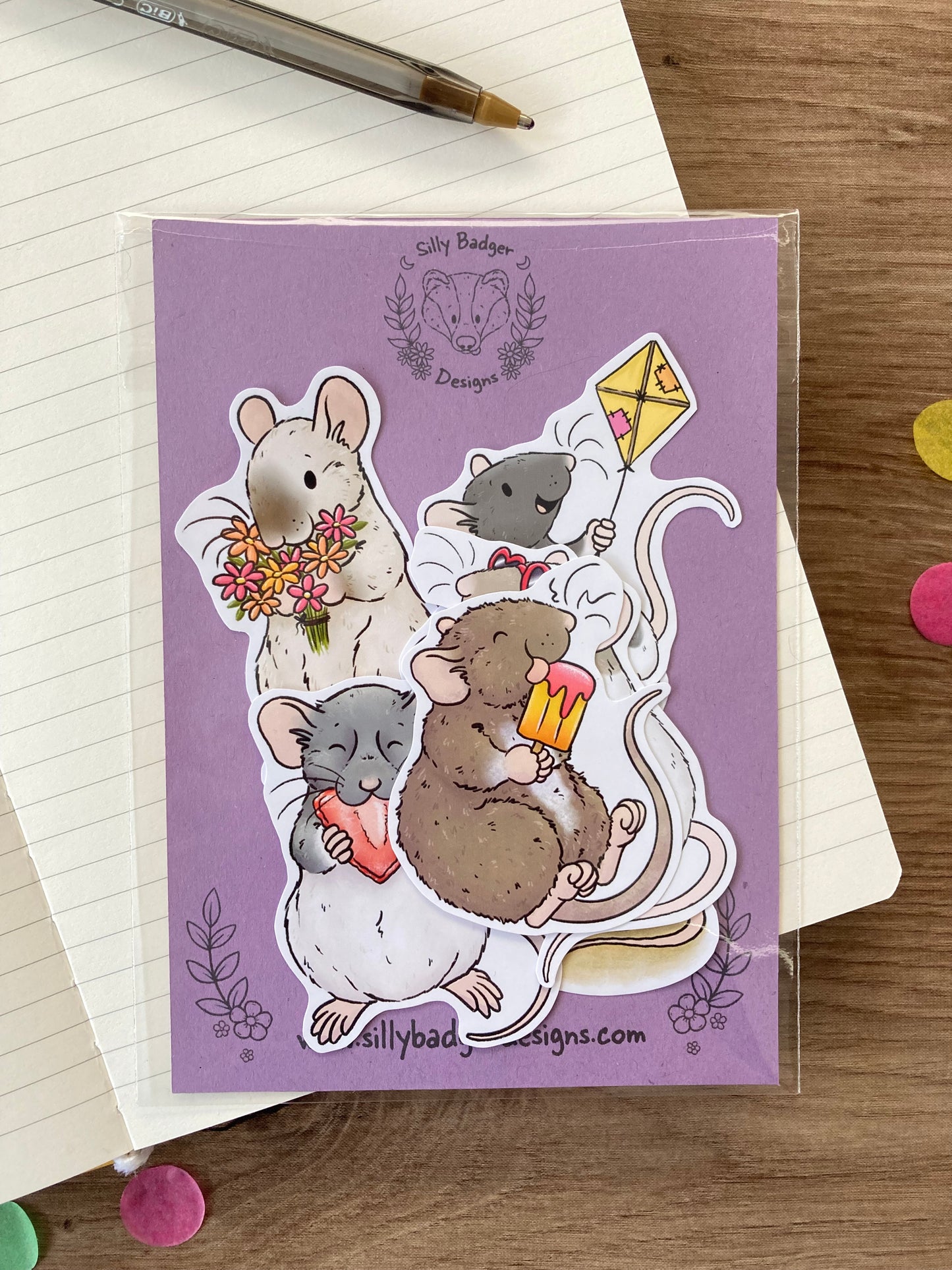 Summer Rat Stickers | Pack Of 6 Stickers | Rat Gift