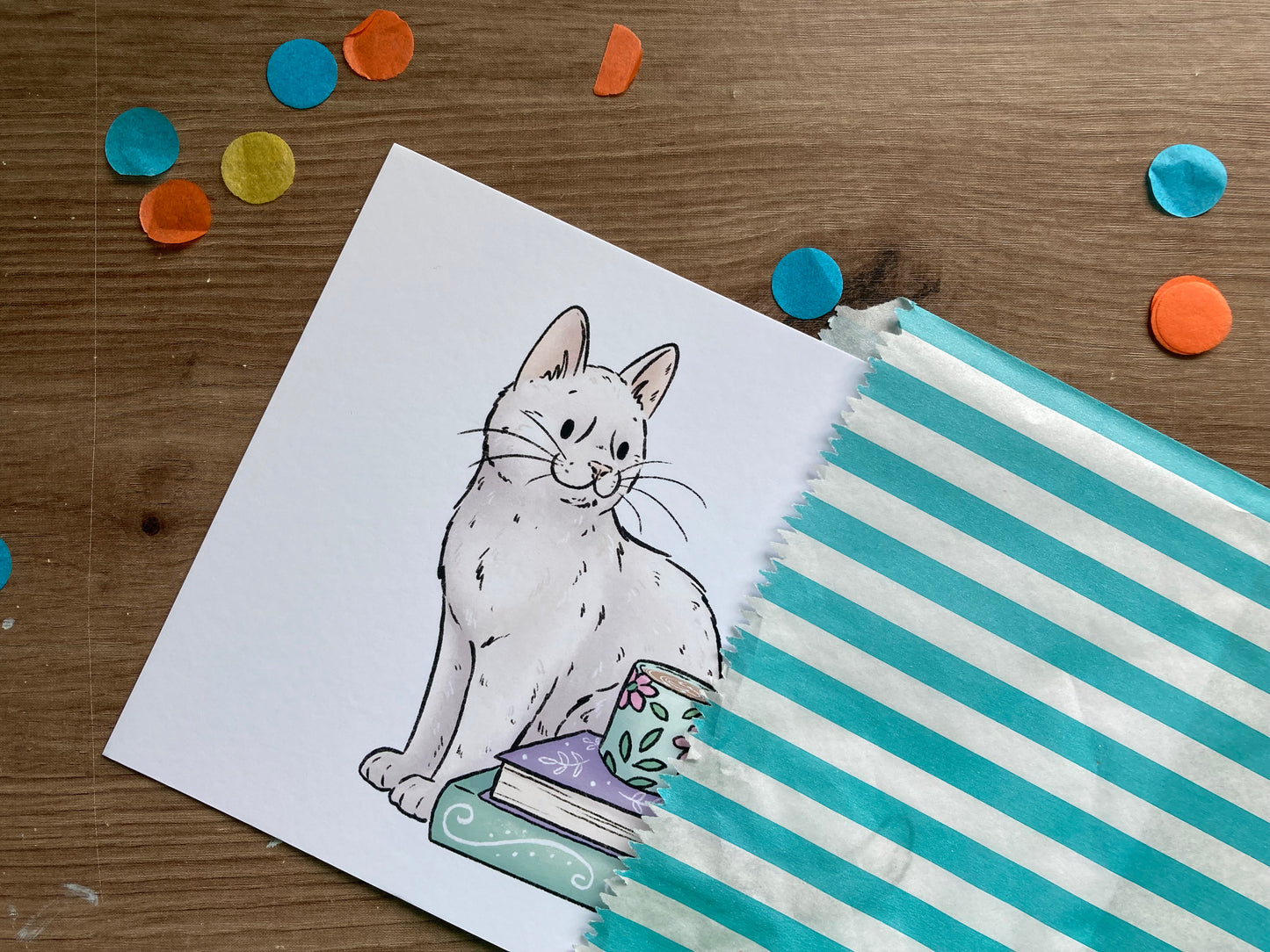 Coffee Cat | Cute White Cat Art Print