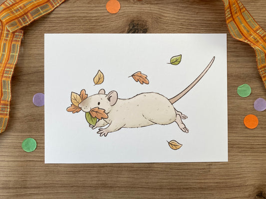 Autumn Rat Art Print | Rat Gift | Cute Rat Artwork