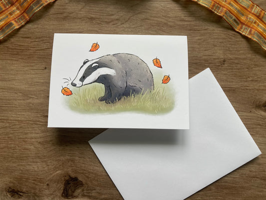 Autumn Badger Greeting Card | Cute Badger A6 Greeting Card