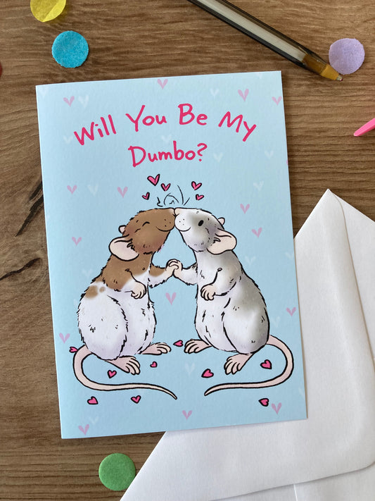 Will You Be My Dumbo | Cute Rat Couple A6 Greeting Card