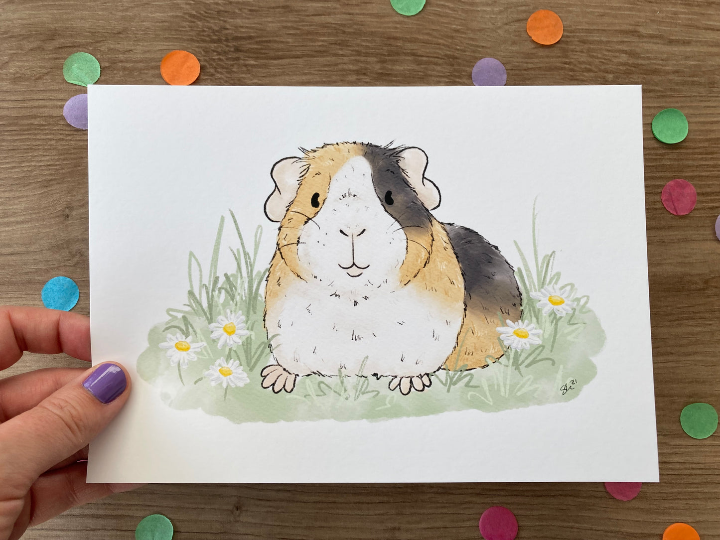 Daisy Guinea Pig | Cute Guinea Pig Art Print | Guinea Pig Artwork