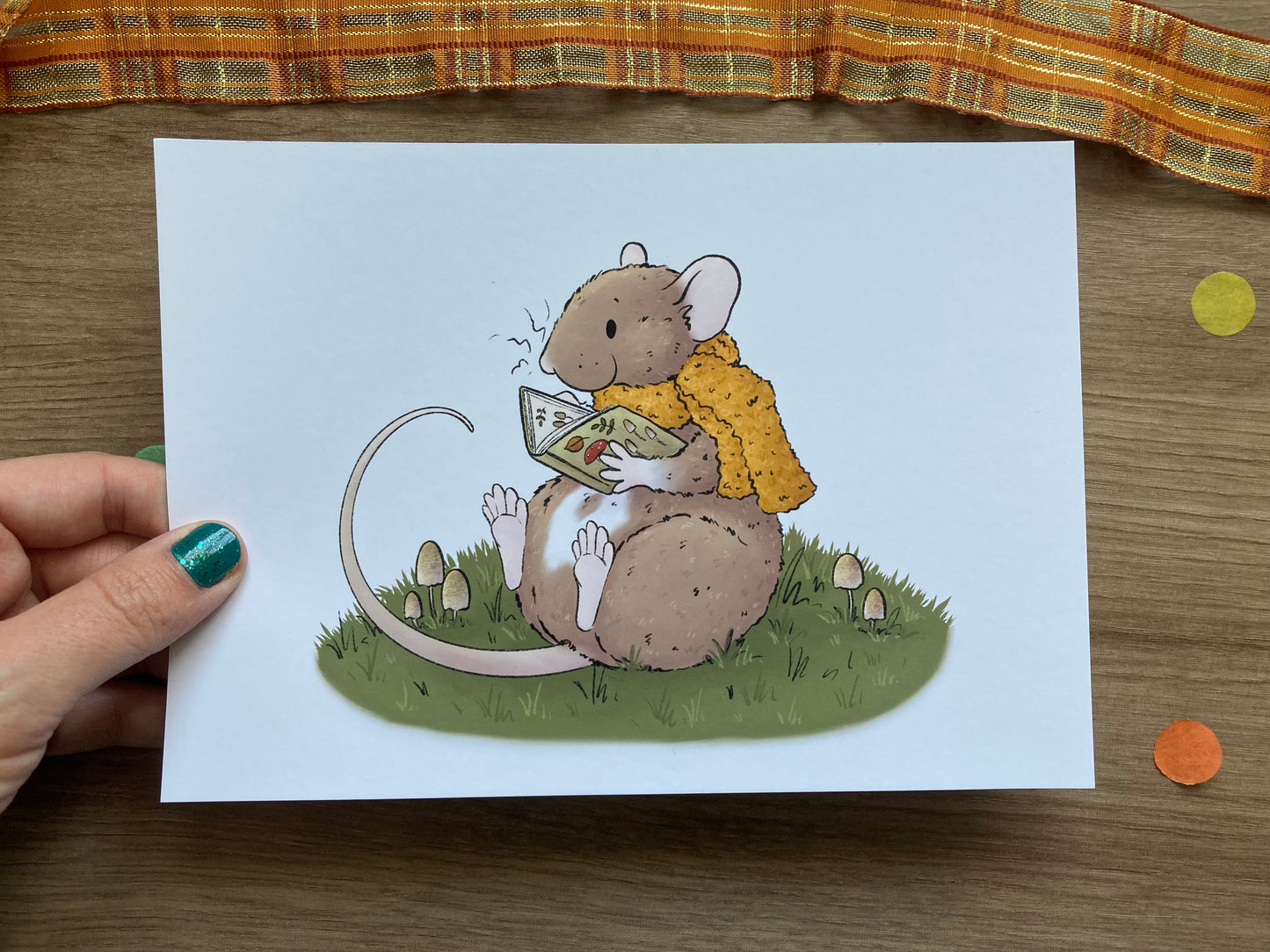 Nature reading rat art print | Cute Rat Art Print | Autumn Rat Artwork