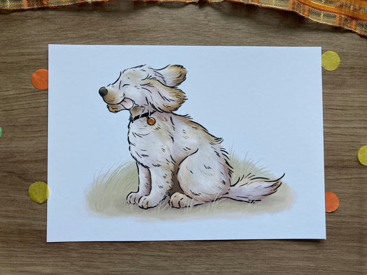 Autumn breeze dog art print | Cute Dog Art Print | Pup Artwork