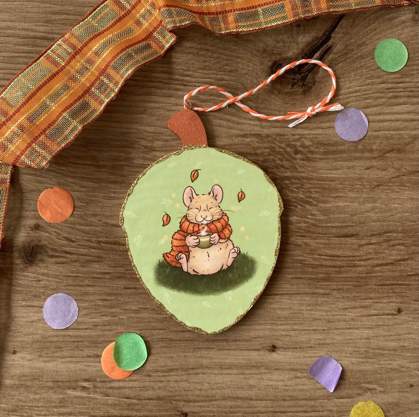 Cosy Hamster | Cute Hamster Acorn Decoration | Wooden Acorn Autumn Ornament