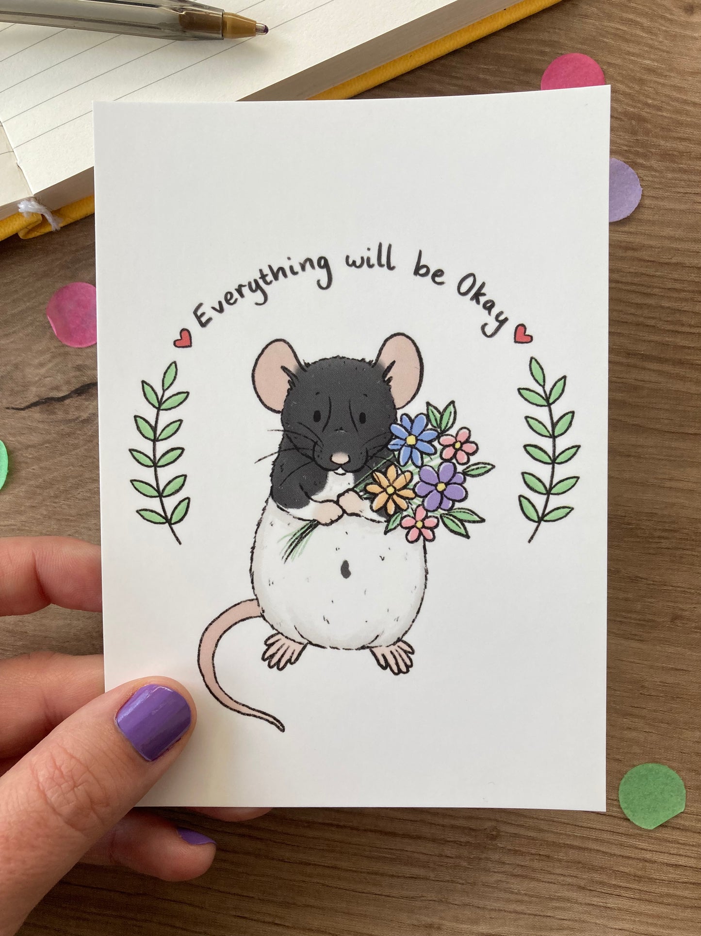 Everything Will Be Okay | Cute A6 Rat Postcard | Rat Gift