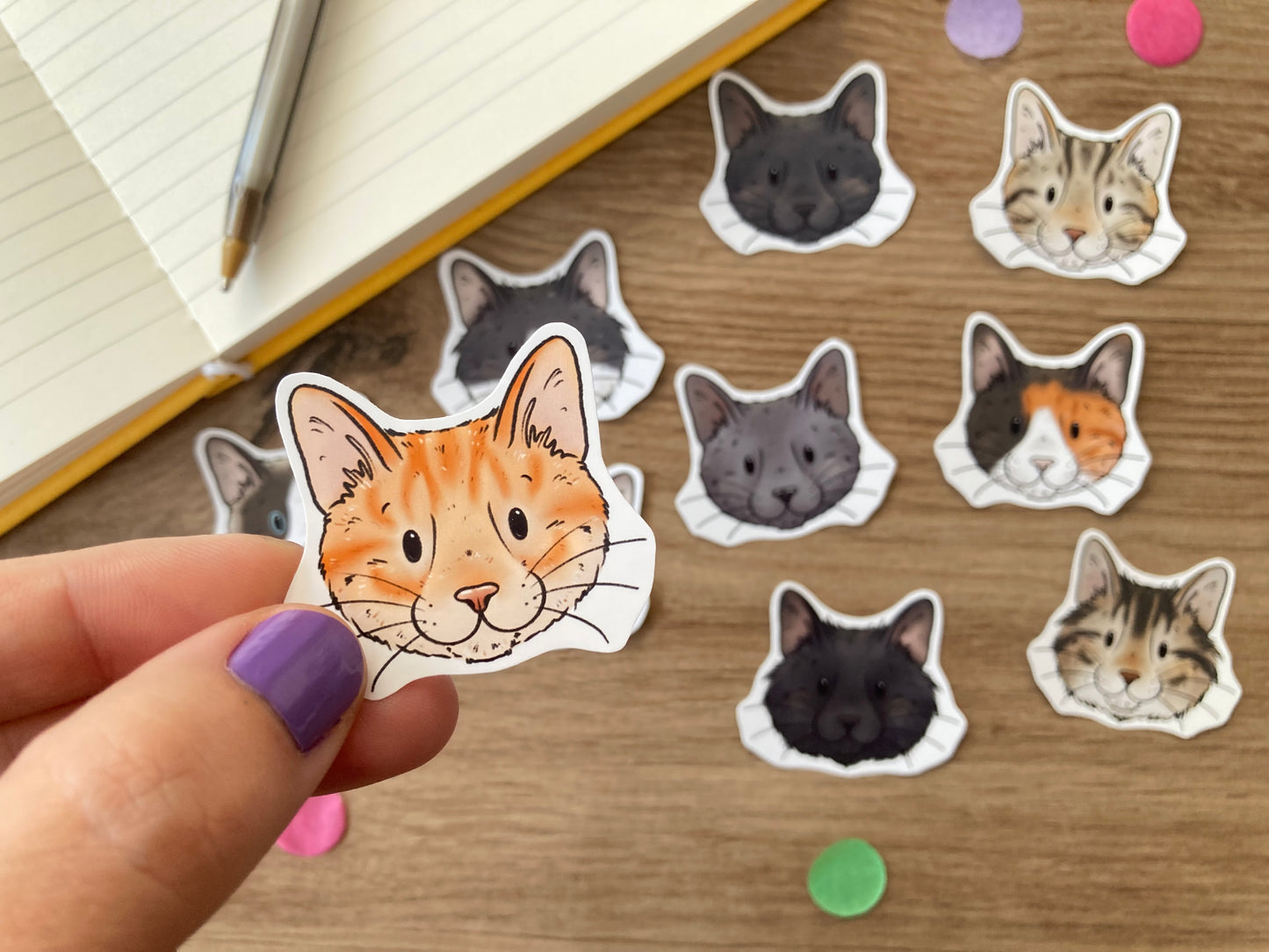 Cat Faces Stickers | Set Of 10 Cat Stickers | Cat Gift