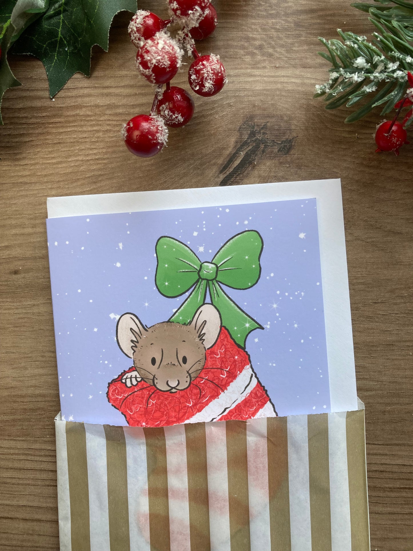 Hammy Stocking A6 Christmas Card - Hamster Blank Greeting Card - Christmas Hamster Card