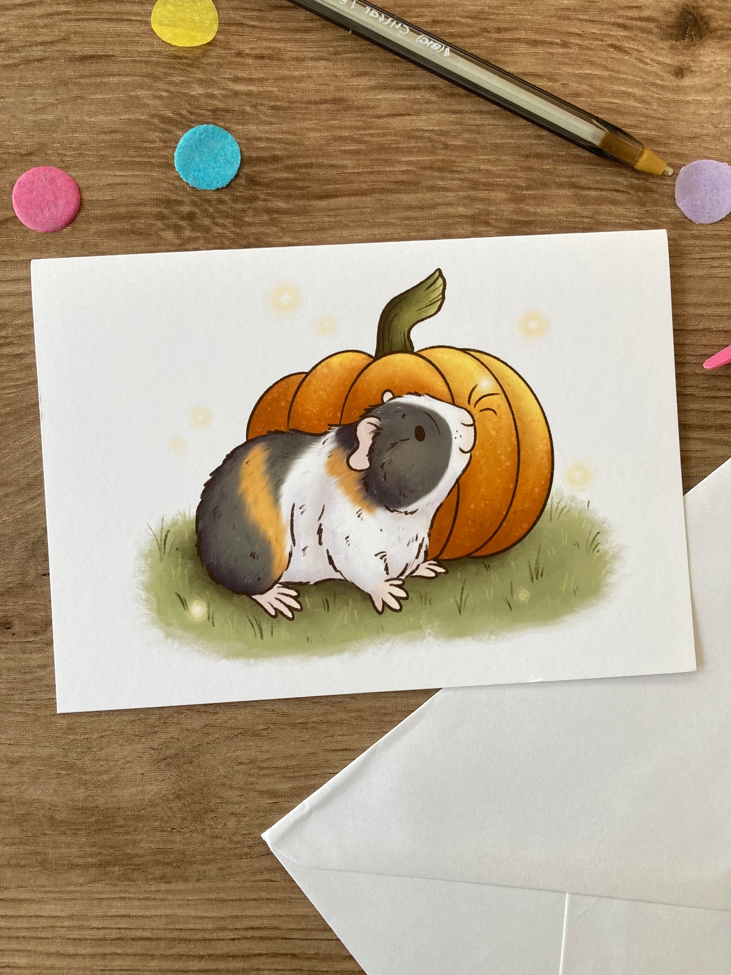 Pumpkin Guinea Pig | Cute Autumn guinea Pig Greeting Card | Guinea Pig Gift