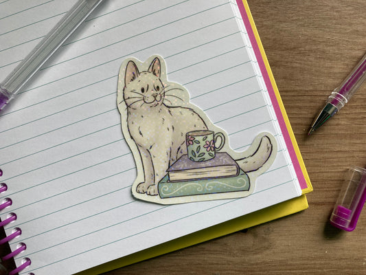 Coffee Cat | Cute Holographic Vinyl Cat Sticker