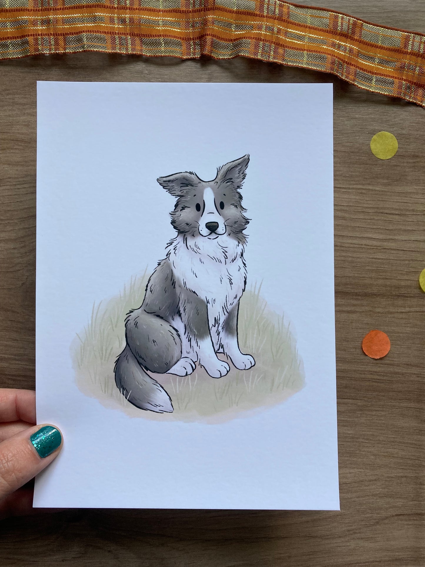 Autumn border collie | Cute Dog Art Print | Pup Artwork