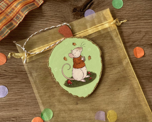 Autumn Joy | Cute Rat Autumn Decoration | Pet Rat Wooden Acorn Ornament