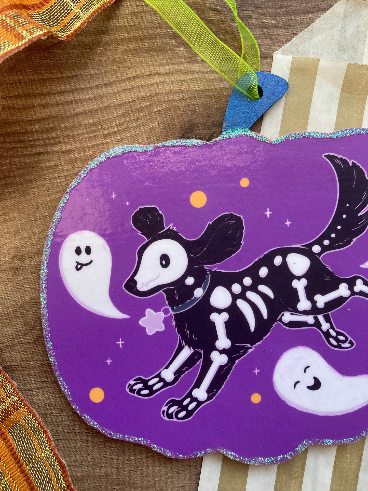 Shadow The Dog - Spooky Gang Halloween Hanging Decoration - Wooden Pumpkin Hanging Ornament - Handmade Halloween Dog Ornament