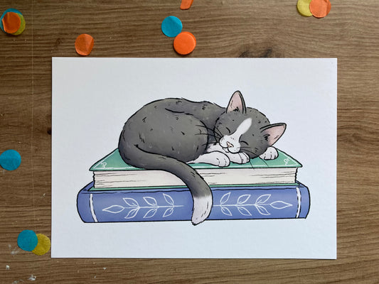 Book Lover | Cute Cat Art Print