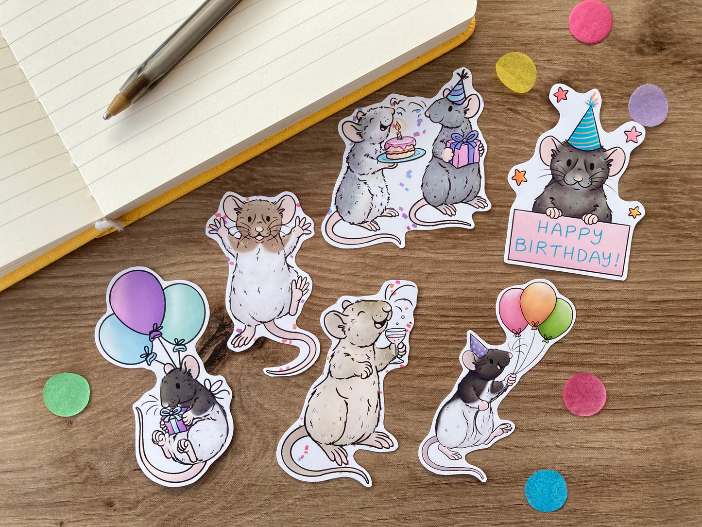Birthday Rat Stickers | Set Of 6 Rat Stickers