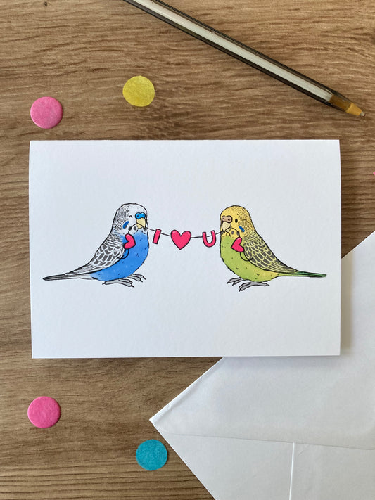 I Love You Budgies | Cute Budgie Blank Greeting Card | Budgie Couple Greeting Card