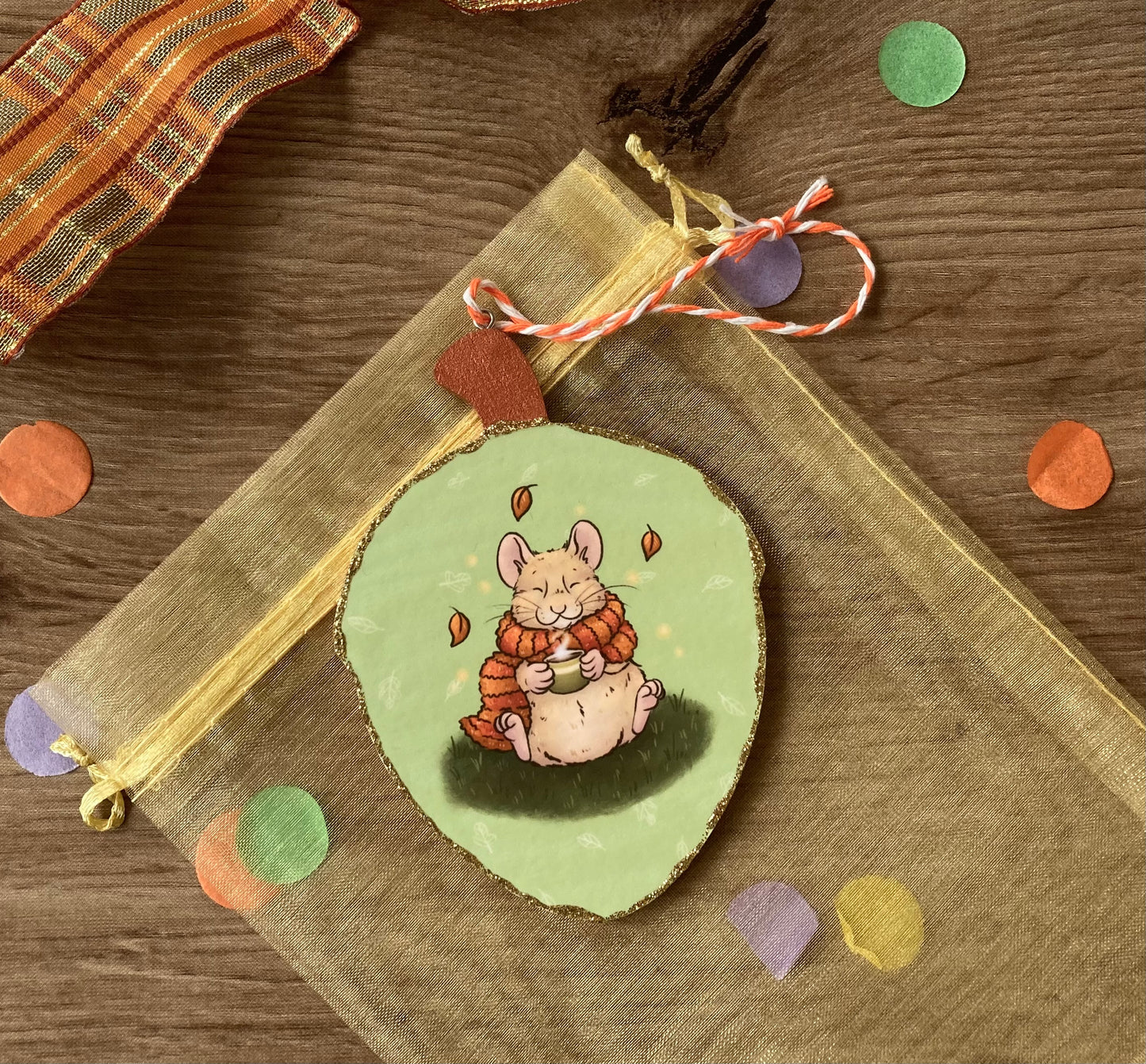 Cosy Hamster | Cute Hamster Acorn Decoration | Wooden Acorn Autumn Ornament