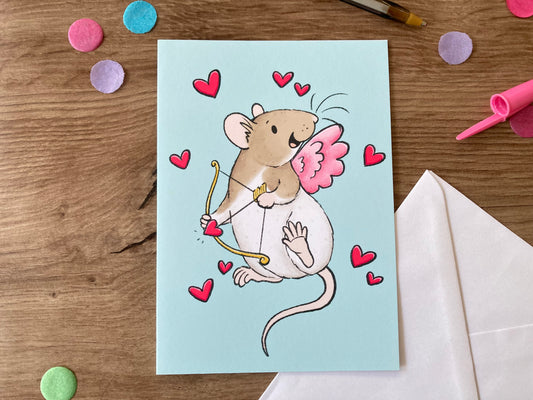 Cupid Rat | Cute Rat Blank Greeting Card | Fancy Rat Gift