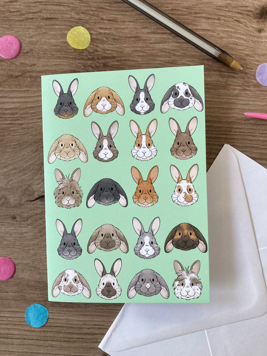 Bunny Faces | Cute Rabbit Blank Greeting Card | Bunny Gift