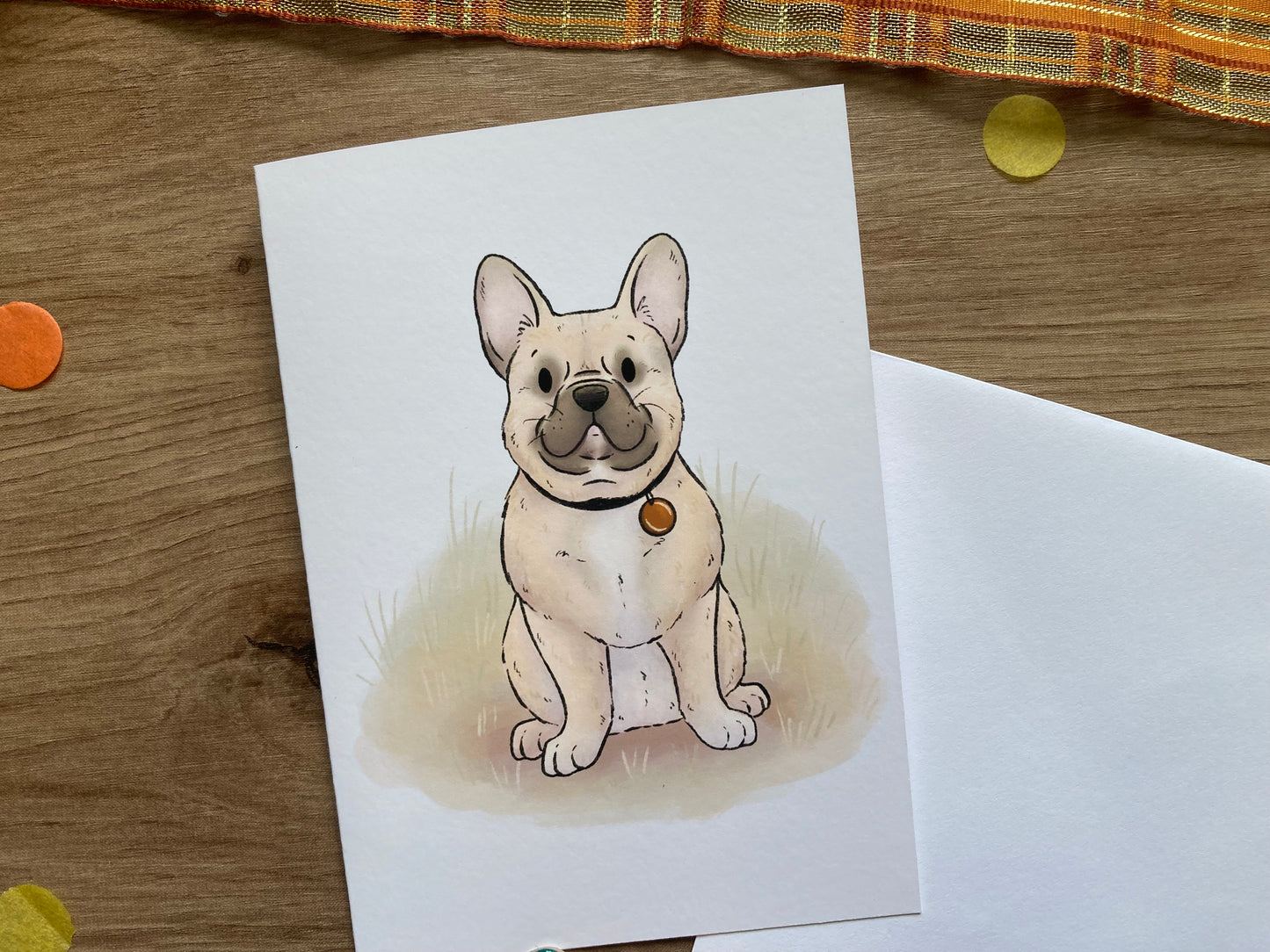 Autumn frenchie dog greeting card | Dog greeting card | Puppy Greeting Card