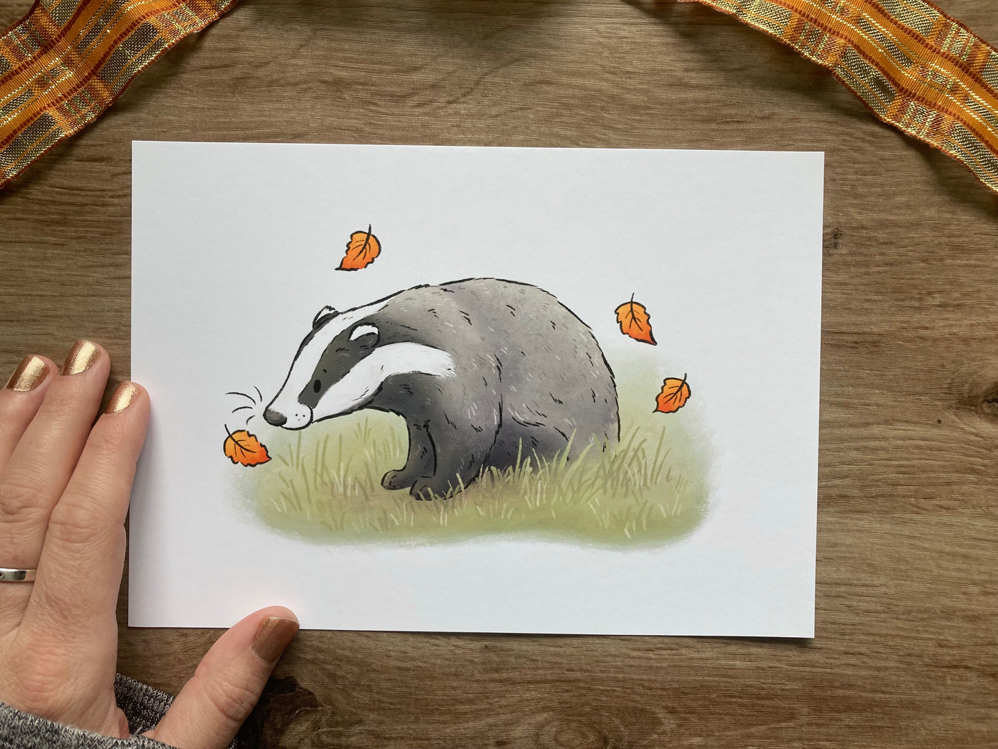Autumn Badger Artwork | Happy Autumn Badger Art Print