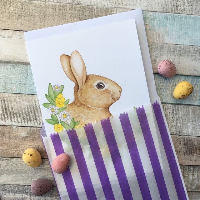 Floral rabbit blank greeting card, a6 size, watercolour bunny design, blank inside, with white envelope.