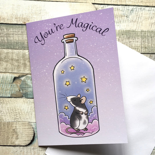 You're Magical Pet Rat Blank A6 Sized Greeting Card, Fun Fancy Rat Lover Gift Card