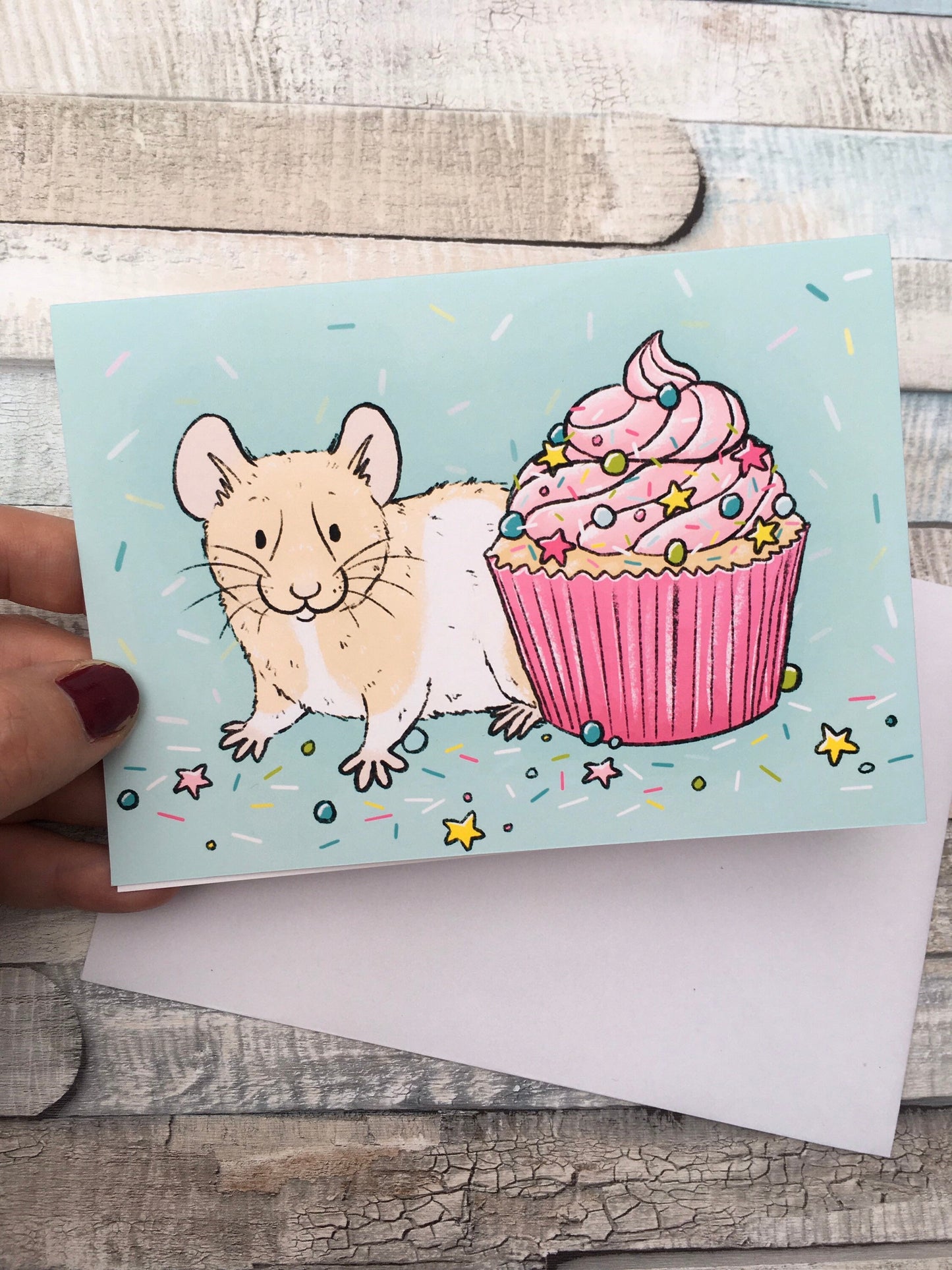 Hamster Cupcake Celebration Greeting Card - A6 Size Greeting Card With White Envelope - Cute Hamster Birthday Card