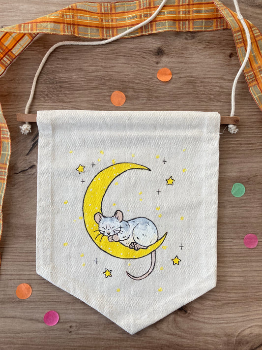 Moon Rat | Original Painting | Hand painted Rat Banner | OOAK