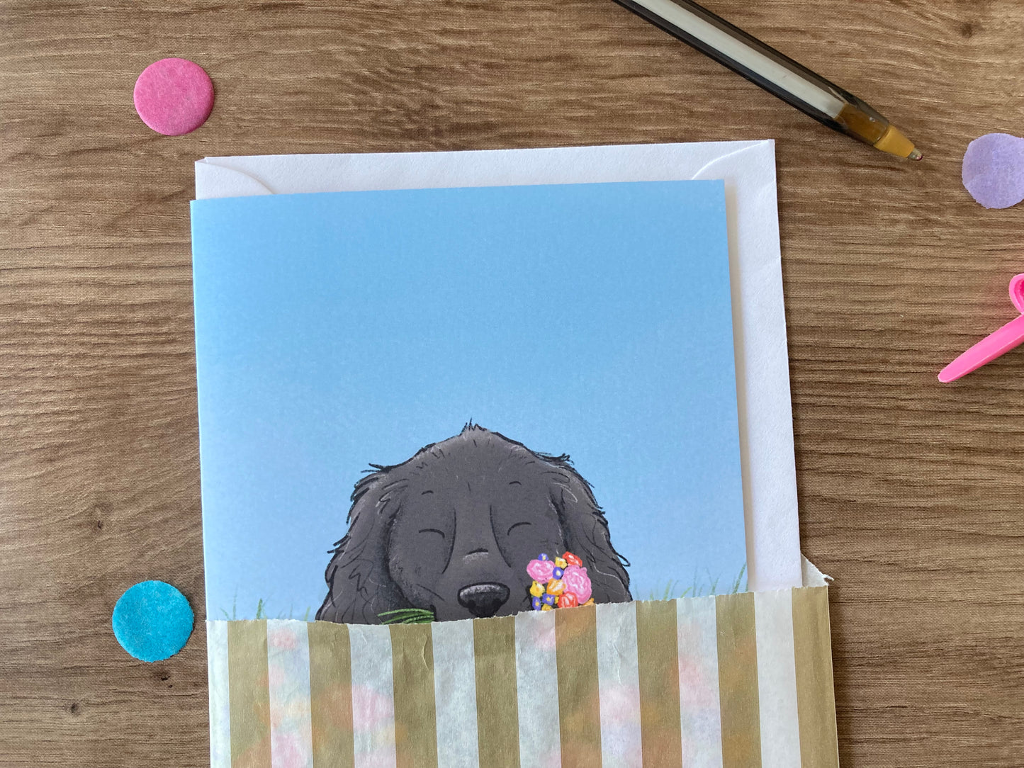 Spring Spaniel | Cute Black Spaniel Blank Greeting Card | Summer Dog Gift