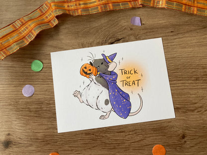 Trick Or Treat Rats A6 Art Prints | Pack Of 6 A6 Art Prints | Spooky Rat Decorations