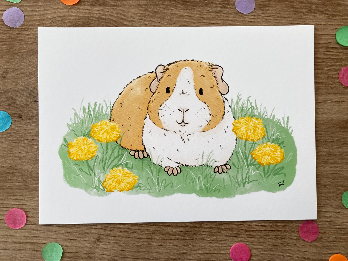 Dandelion Guinea Pig | Spring Guinea Pig Art Print | Guinea Pig Artwork