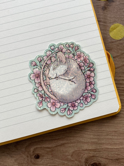Cherry Blossom Rat Vinyl Sticker | Glossy or Holographic Vinyl Rat Sticker