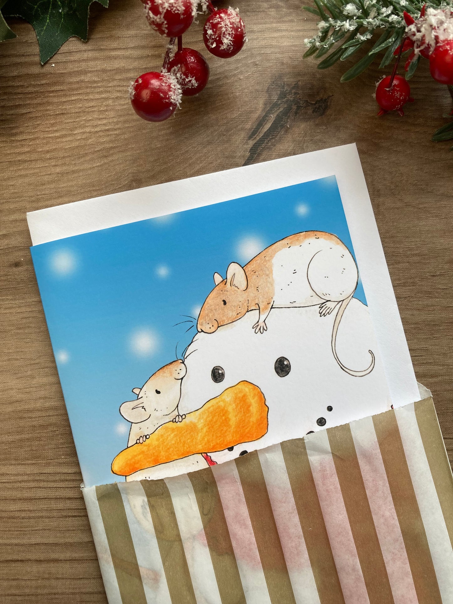Snow Rats A6 Christmas Card, Blank Greeting Card, Snowman Xmas Card, Pet Rat Gift