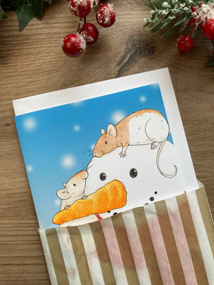 Snow Rats A6 Christmas Card, Blank Greeting Card, Snowman Xmas Card, Pet Rat Gift