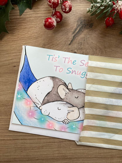 The season to snuggle fancy rat A6 Christmas card, cute pet rat blank greeting card, gift for rat lovers