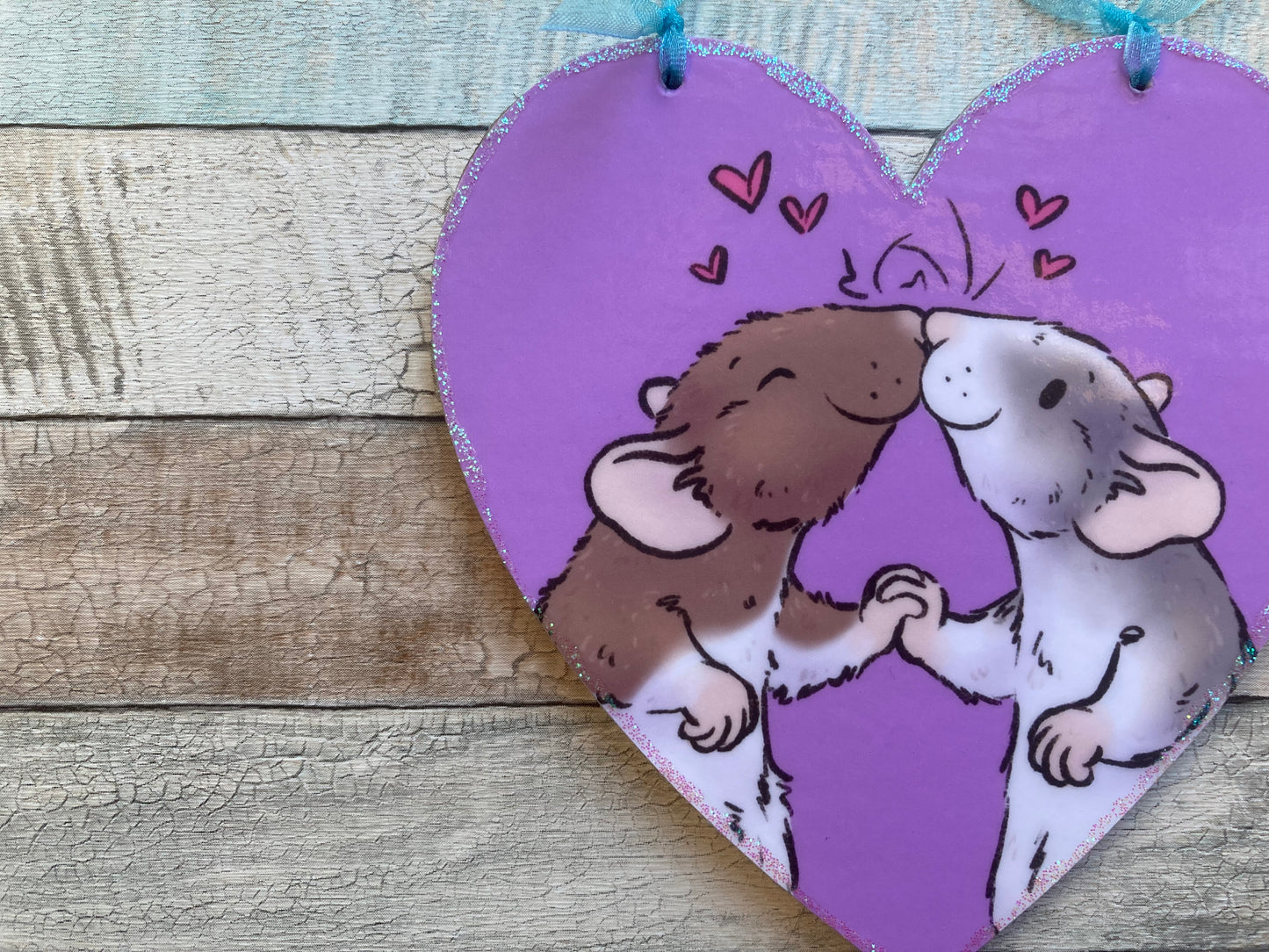 Dumbo Kisses | Cute Rat Hanging Heart Decoration | Rat Valentines Day Gift